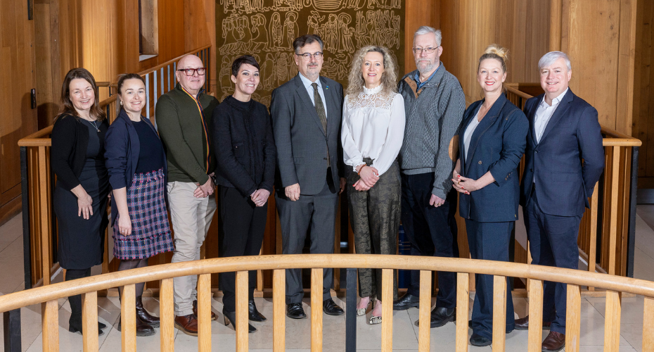 Bernie Burke, Symposium Organiser, UCD Smurfit Careers Network, Fulbright TechImpact Scholar 2025-2026; Dr Jennifer Keenahan, UCD School of Engineering; David Foster, UCD Director of Careers, Employability and Skills; Professor Federica Pazzaglia, Director of UCD Smurfit School, Associate Dean of UCD College of Business; Professor Colin Scott, UCD Registrar; Michelle Coen, Symposium and AHECS AI C